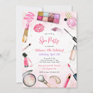 Sleepover Party Girl Spa Pink Birthday Invitation Einladung