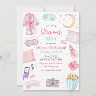Sleepover Party Girl Spa Pink Birthday Invitation Einladung