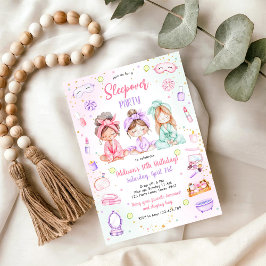 Sleepover Party Girl Spa Pink Birthday Invitation Einladung