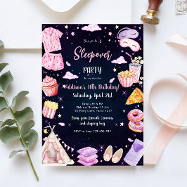 Sleepover Party Girl Spa Pink Birthday Invitation Einladung