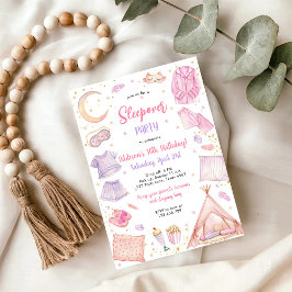 Sleepover Party Girl Spa Pink Birthday Invitation Einladung
