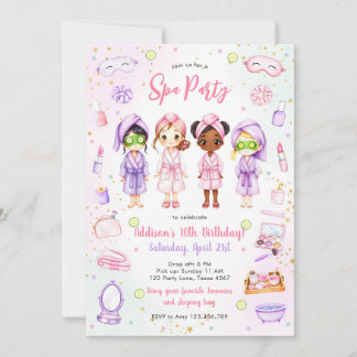 Sleepover Party Girl Spa Pink Birthday Invitation Einladung
