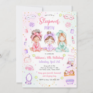Sleepover Party Girl Spa Pink Birthday Invitation Einladung