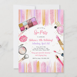 Sleepover Party Girl Spa Pink Birthday Invitation Einladung