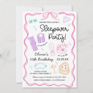 Sleepover Slumber Party Cute Girl Birthday  Einladung