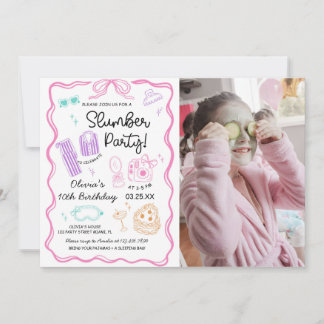Sleepover Slumber Party Cute Girl Birthday Photo Einladung
