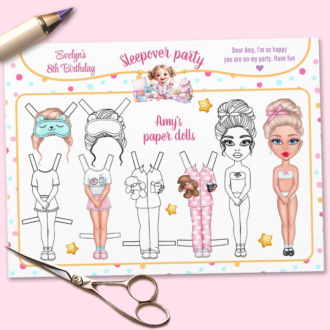 Sleepover Slumber Party Game Paper Doll Cutout Einladung (Sleepover Slumber Party Game Cutout Paper Doll)