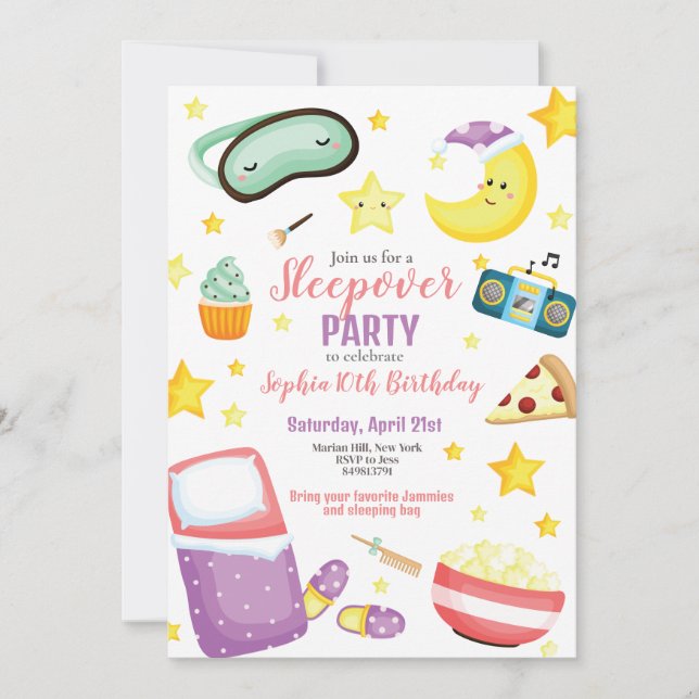 Sleepover Slumber Party Girl Geburtstag Einladung (Vorderseite)