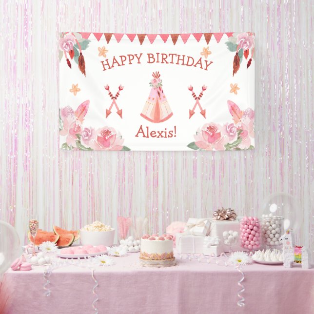 Sleepover Slumber Party Girl Pink Teepee Geburtsta Banner (Party)