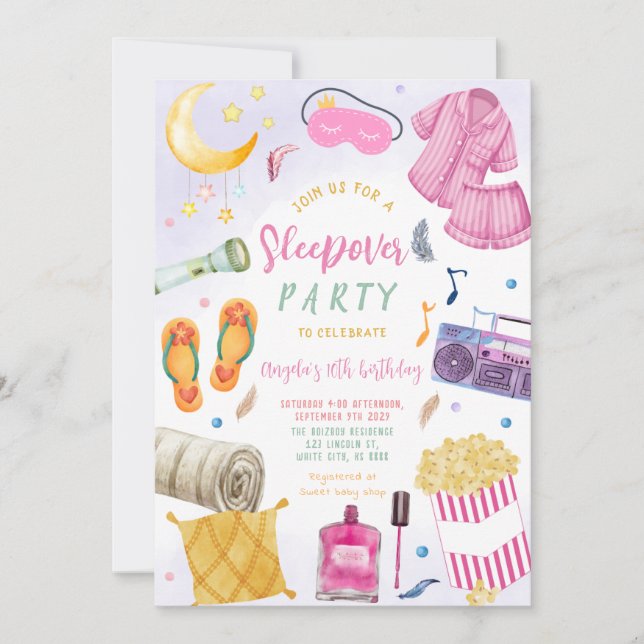 Sleepover Slumber Party Girl Wellness-Center Rosa  Einladung (Vorderseite)