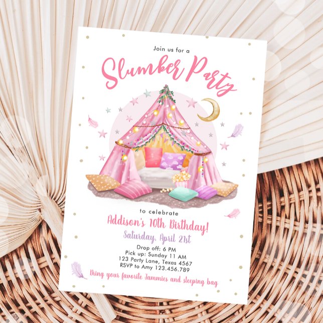 Sleepover Slumber Party Glamping Tent Birthday Einladung (Von Creator hochgeladen)