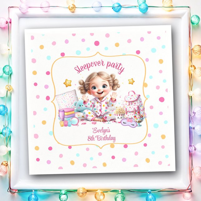 Sleepover Slumber Party Niedliches Mädchen Geburts Serviette (Sleepover Slumber Party Cute Girl Birthday Napkins)
