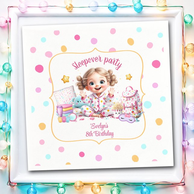 Sleepover Slumber Party Pink Niedlich Girl Polka D Serviette (Sleepover Slumber Party Pink Cute Girl Polka Dot Napkins)