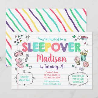 Sleepover Slumber Party Rainbow Girl Birthday Einladung