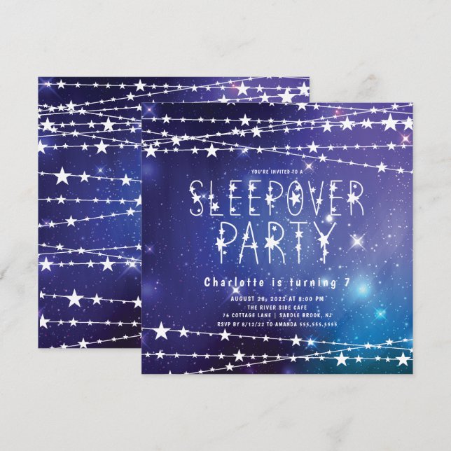 Sleepover Stars Anniversaire Fête Invitation (Devant / Derrière)