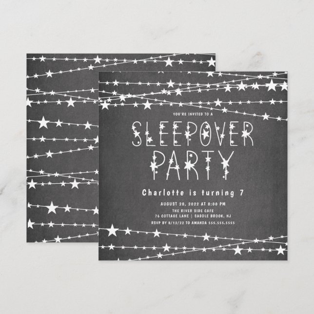 Sleepover Stars Anniversaire Fête Invitation (Devant / Derrière)