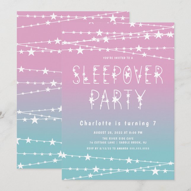 Sleepover Stars Anniversaire Fête Invitation (Devant / Derrière)