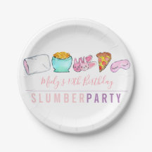 Sleepoverschlummer-Partybirthsay Papierplatte