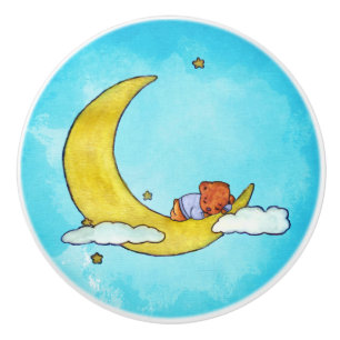 Sleepy Baby Boy Bear auf dem Mond Keramikknauf