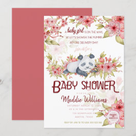 Sleepy Baby Panda Pink Cherry Blossom Babydusche Einladung