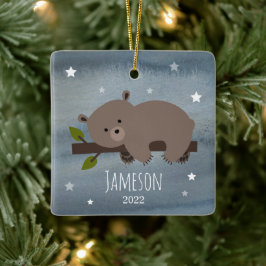 Sleepy Bären Stars Baby Cube Erste Weihnachtsfeier Keramikornament