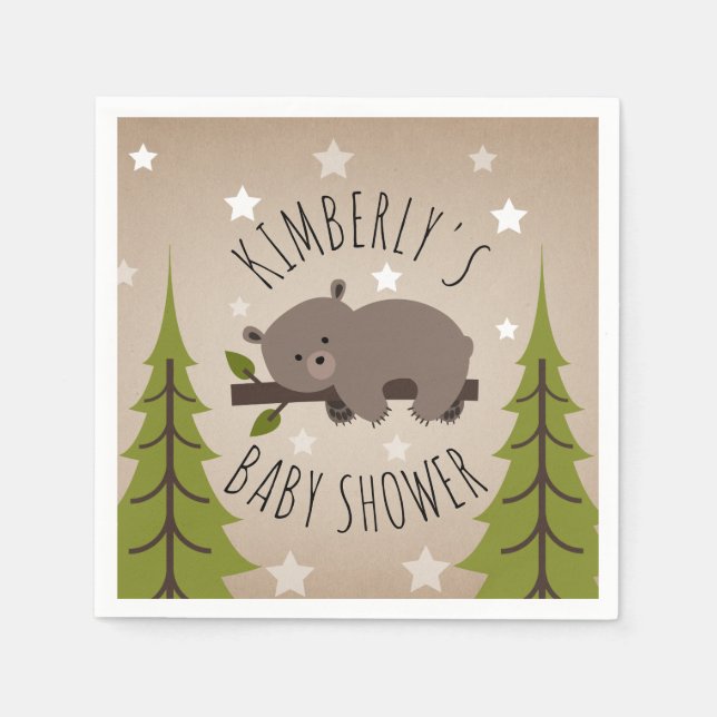 Sleepy Bären Stars + Bäume Babydusche Serviette (Vorderseite)