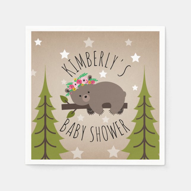 Sleepy Bären Stars + Bäume Blumenbaby-Dusche Serviette (Vorderseite)