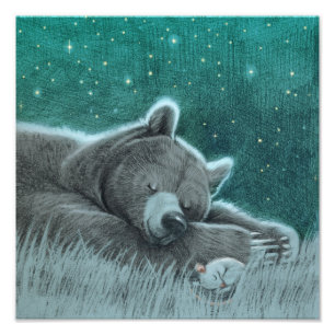 Sleepy Bear and Mouse Print Fotodruck