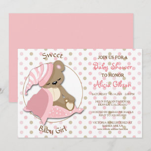 Sleepy Bear Baby Girl Dusche Einladung