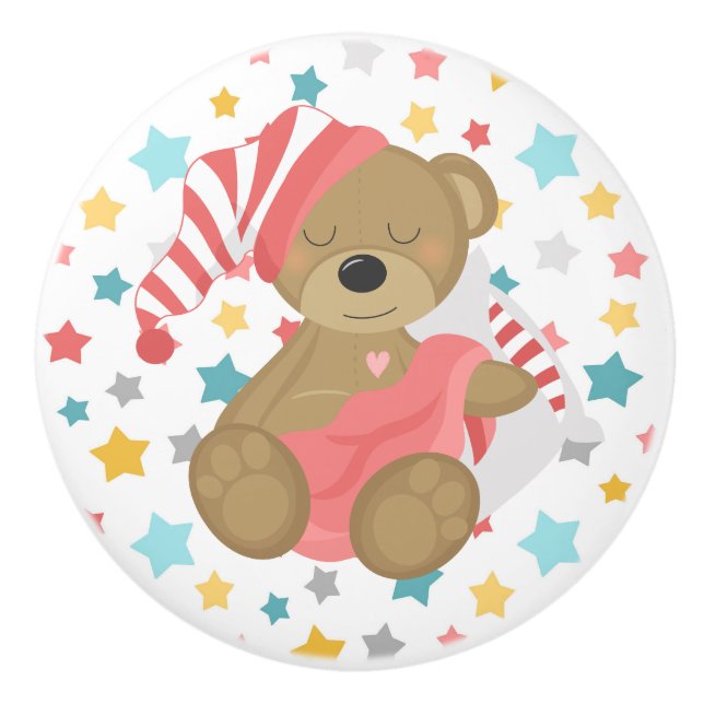Sleepy Bear Baby Girl Keramikknauf (Vorderseite)