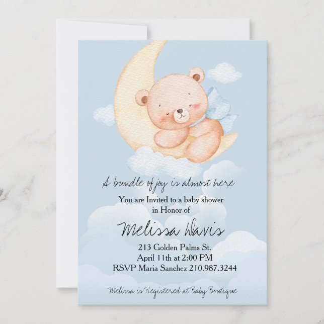 Sleepy Bear Baby Shower Invitation  Einladung (Vorderseite)