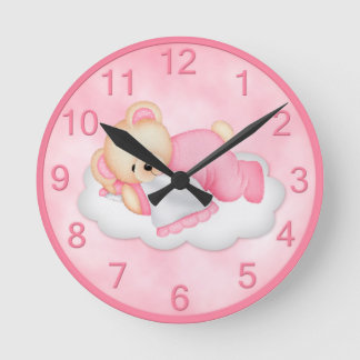 Sleepy Bear Pink Wall Clock Runde Wanduhr