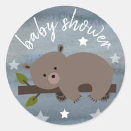 Sleepy Bear Stars Wasserfarbe Babydusche Runder Aufkleber