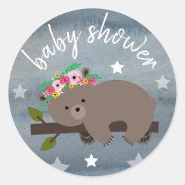 Sleepy Bear Stars Wasserfarbe Girl Babydusche Runder Aufkleber