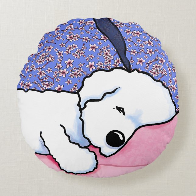 Sleepy Bichon Rundes Kissen (Vorderseite)