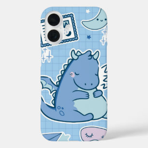 Sleepy Blue Dragon - Niedliches Dreamland Kawaii iPhone 16 Hülle