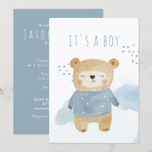Sleepy Blue Watercolor niedlich Babydusche Einladung