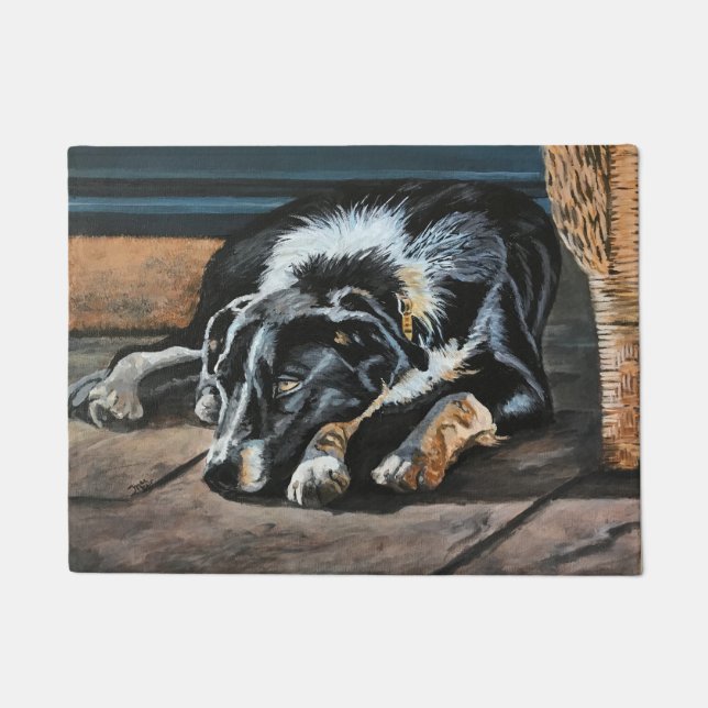 Sleepy Border Collie Door Mat Fußmatte (Vorderseite)