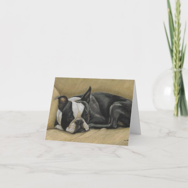 Sleepy Boston Terrier Dog Art Note Card Karte (Vorderseite)