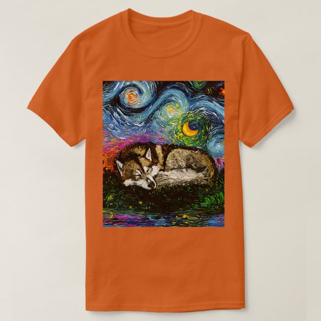 Sleepy Brown Husky Night T-Shirt (Design vorne)