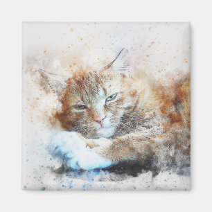 Sleepy Cat Girl   ABSTRAKT   Wasserfarbe Magnet