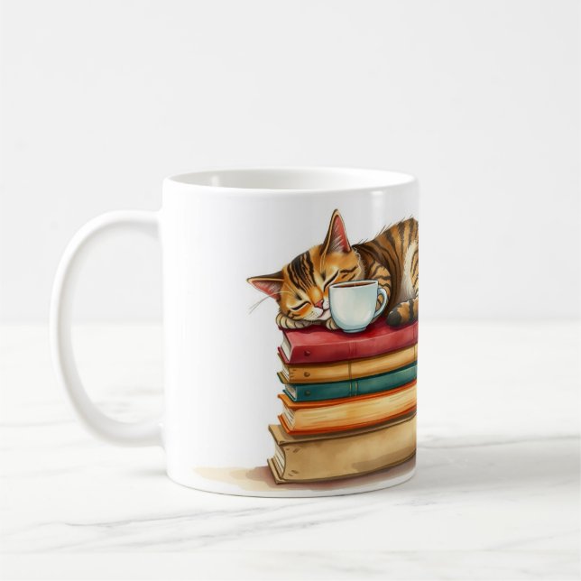 Sleepy Cat Napping On Coffee Funny Personalized Kaffeetasse (Links)