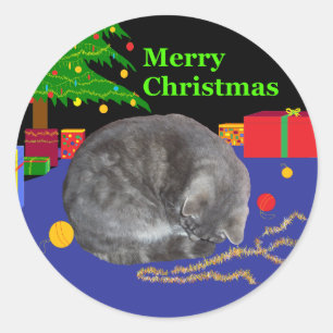 Sleepy Cat Weihnachtsaufkleber Runder Aufkleber