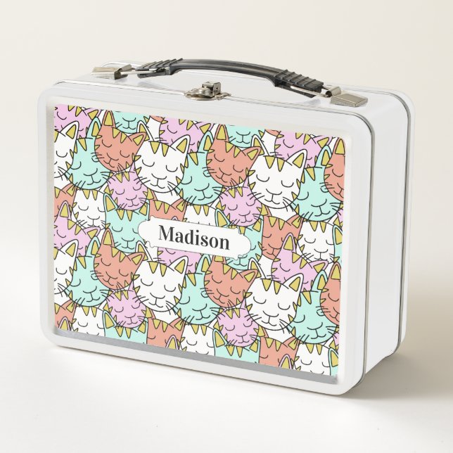 Sleepy Cats Muster individuelle Name Lunch Boxen (Vorderseite)