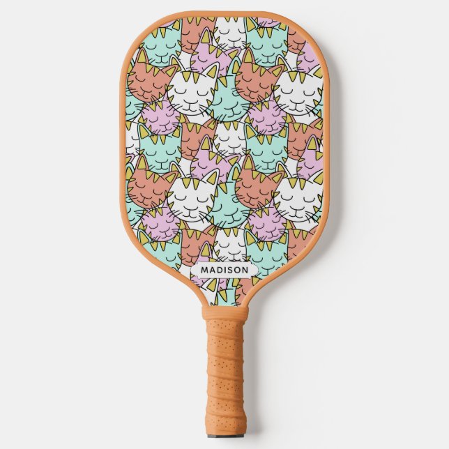 Sleepy Cats Pattern custom name Pickleball Schläger (Vorderseite)