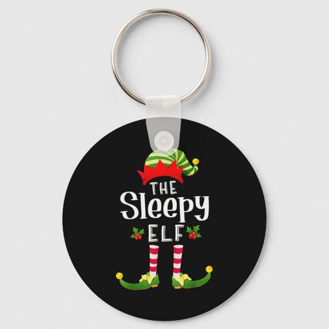 Sleepy Christmas Elf Matching Pajama X-mas Party  Schlüsselanhänger (Vorderseite)