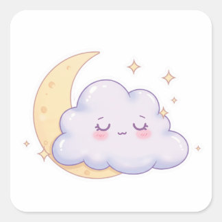 Sleepy Cloud – Dreamy Kawaii Magic Quadratischer Aufkleber