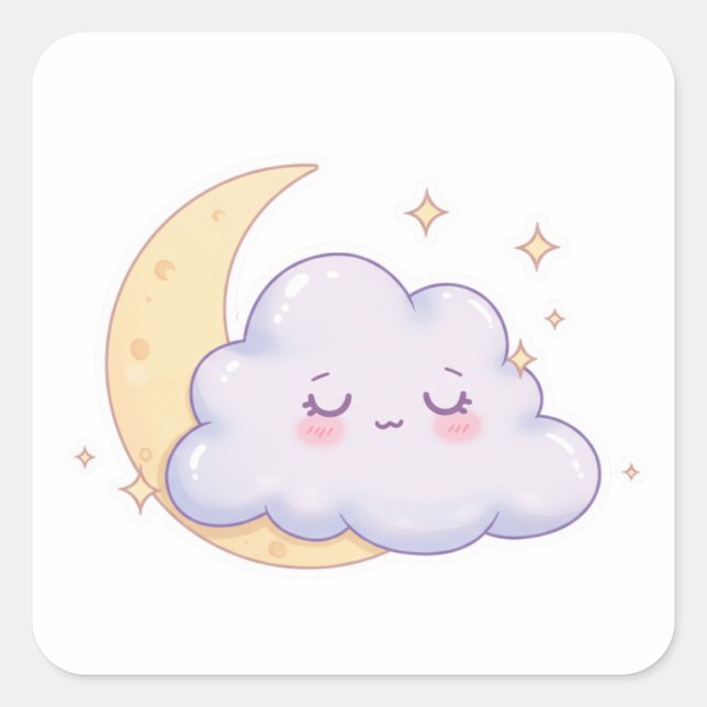 Sleepy Cloud – Dreamy Kawaii Magic Quadratischer Aufkleber (Vorderseite)