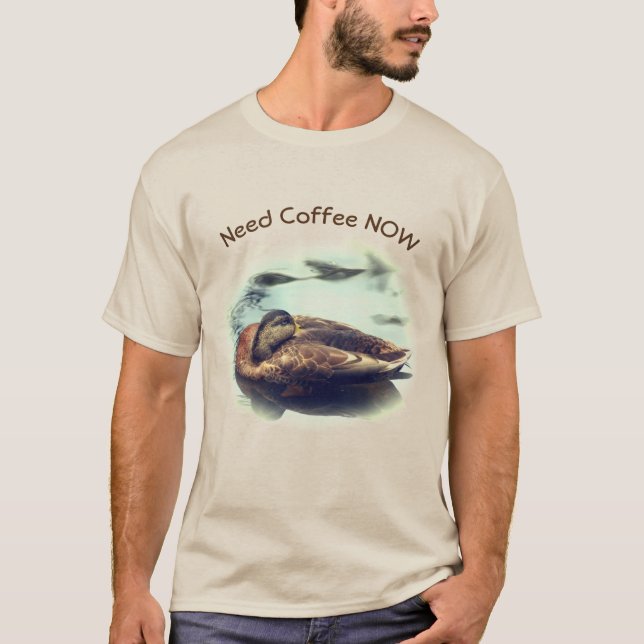 Sleepy Duck Need Coffee Funny T-Shirt (Vorderseite)