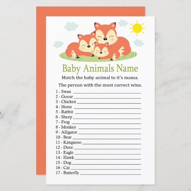Sleepy fox Baby Animals Name Game (Vorne/Hinten)